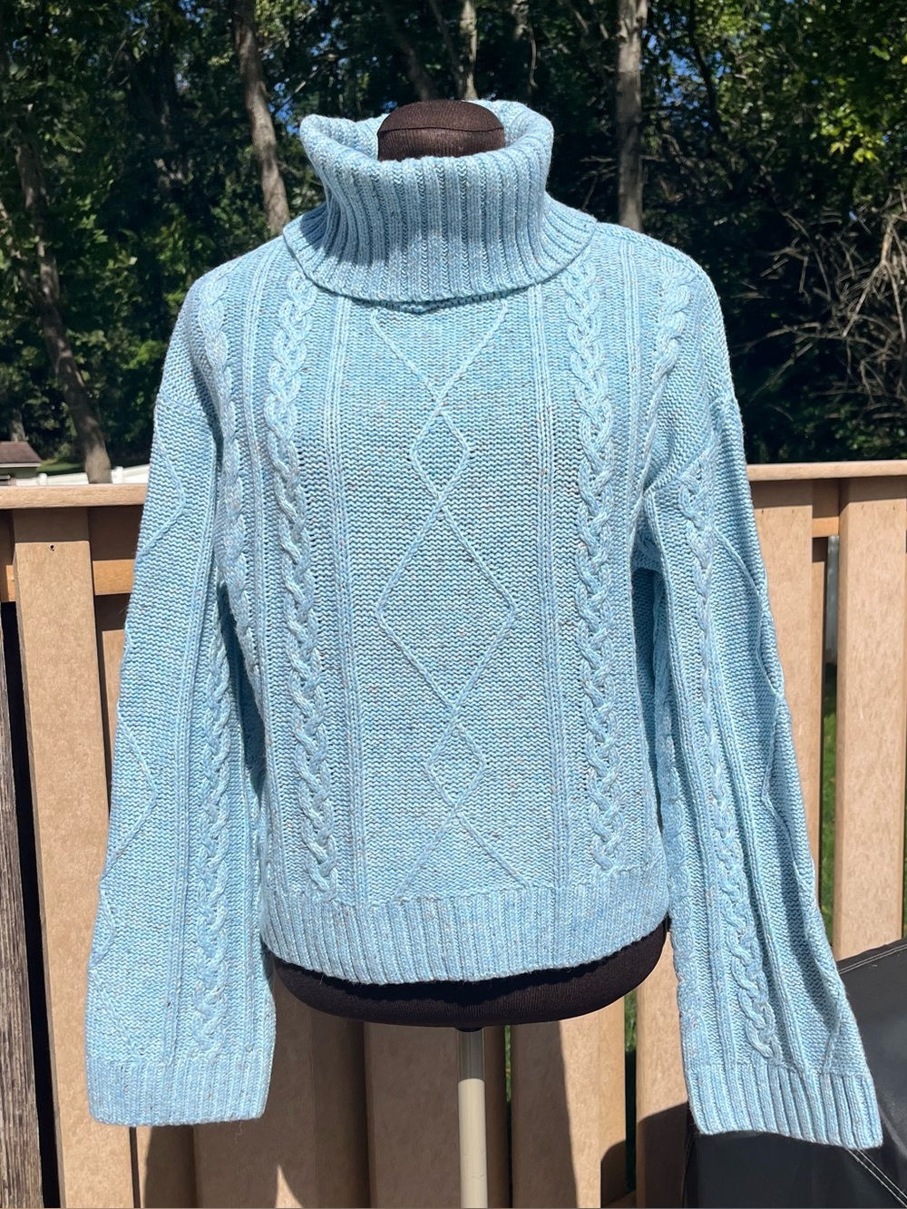 Sanctuary Light Blue Cropped Cable Knit Turtleneck Sweater Size S Autumn Winter